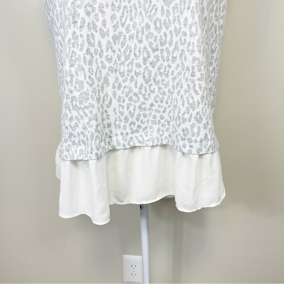 LOFT Mixed Media Gray & Cream Leopard Collard Sweater Tank Top - SMALL - Picture 5 of 10